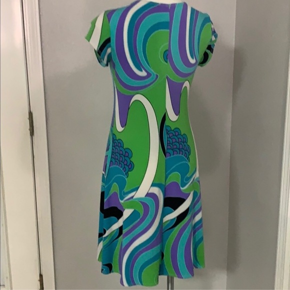 Tiana B. Blue Purple Green Retro Swirl Pattern Dress - Picture 3 of 9